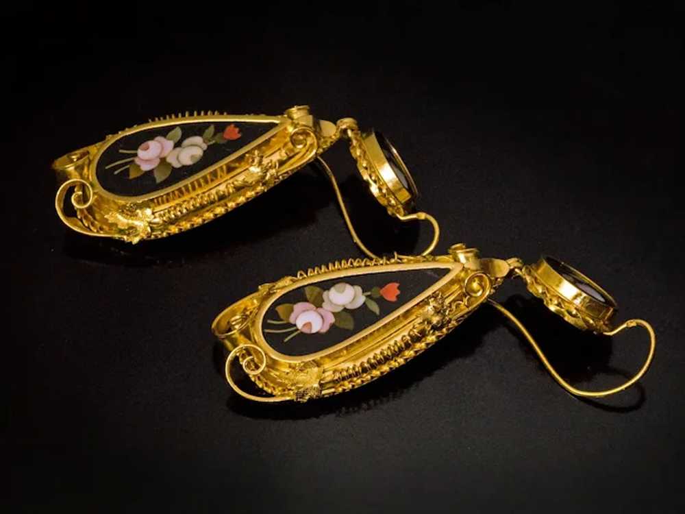 19th Century Antique Florentine Mosaic Gold Earri… - image 2