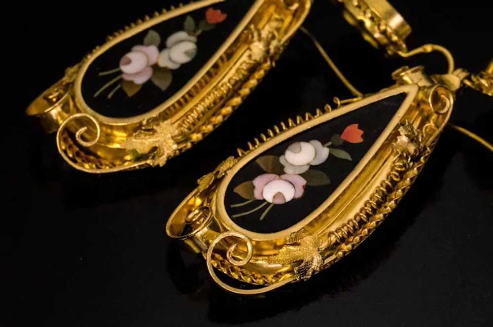19th Century Antique Florentine Mosaic Gold Earri… - image 4