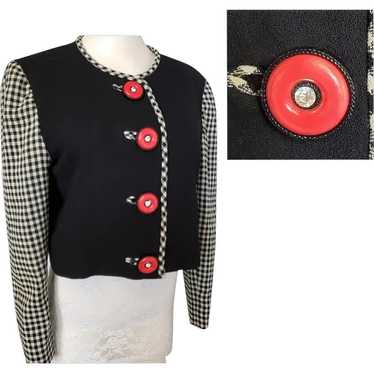 1940's Style 2-Tone Jacket, Black, White & Red - image 1