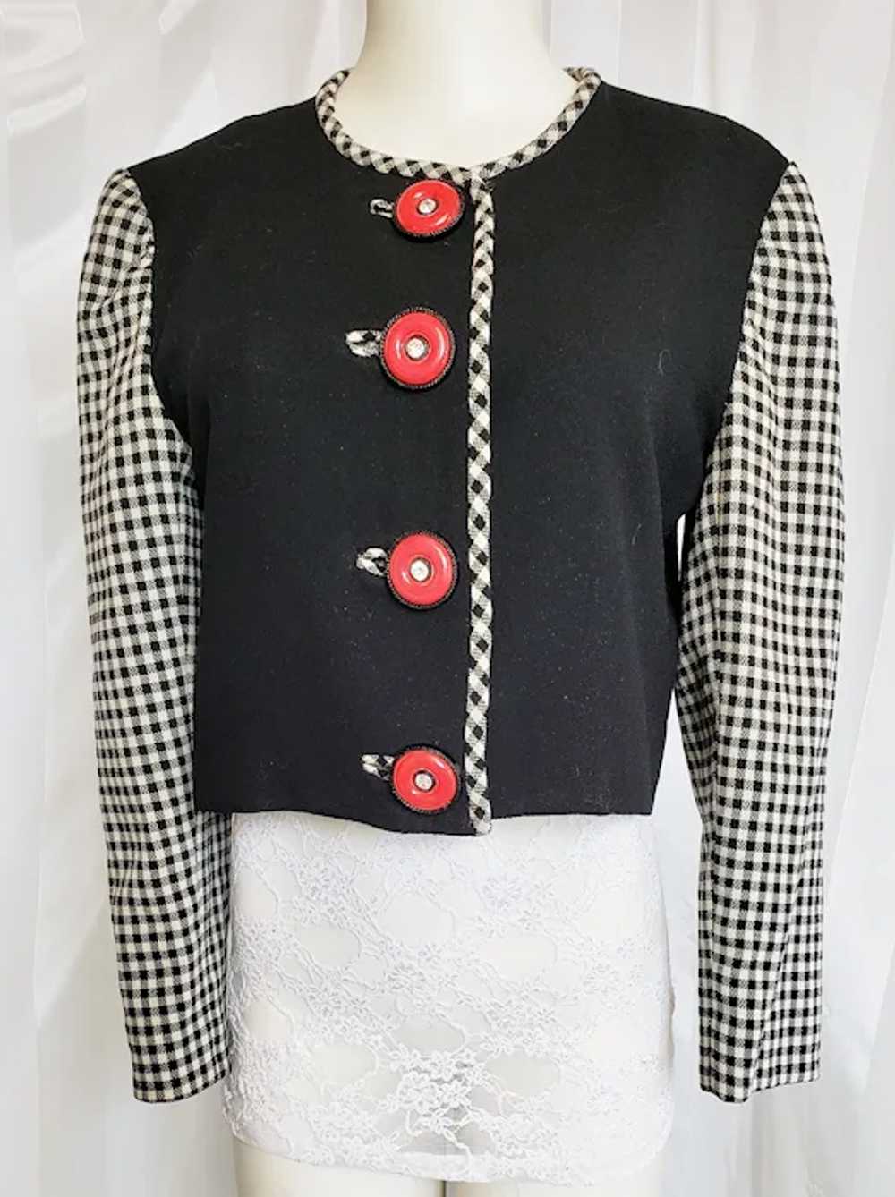 1940's Style 2-Tone Jacket, Black, White & Red - image 3