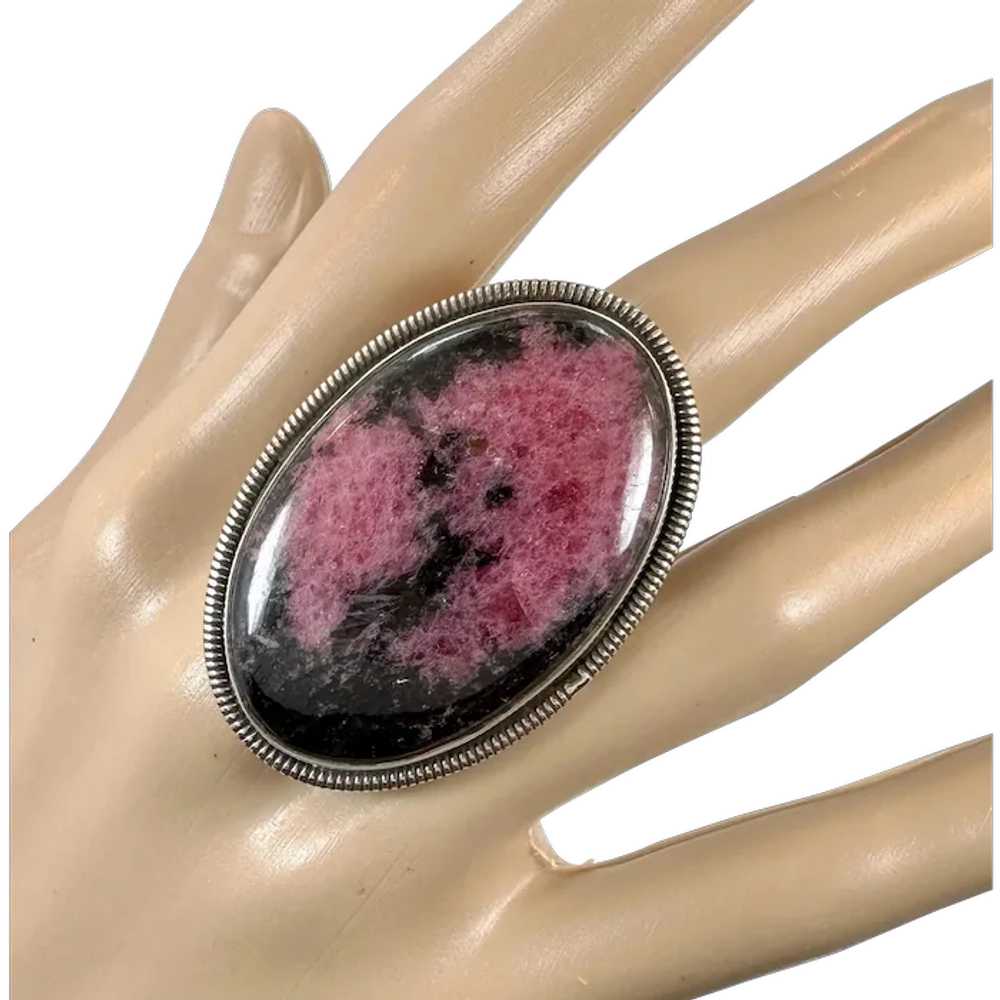 Rhodonite Ring, Sterling Silver, Pink Stone, Blac… - image 1