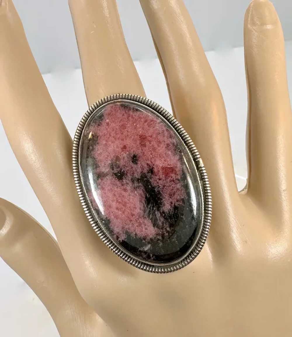 Rhodonite Ring, Sterling Silver, Pink Stone, Blac… - image 2