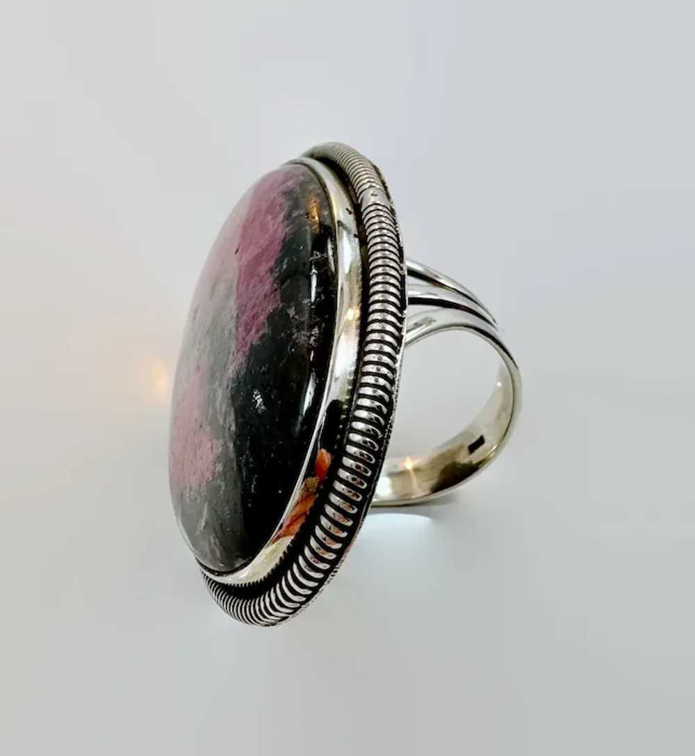 Rhodonite Ring, Sterling Silver, Pink Stone, Blac… - image 4