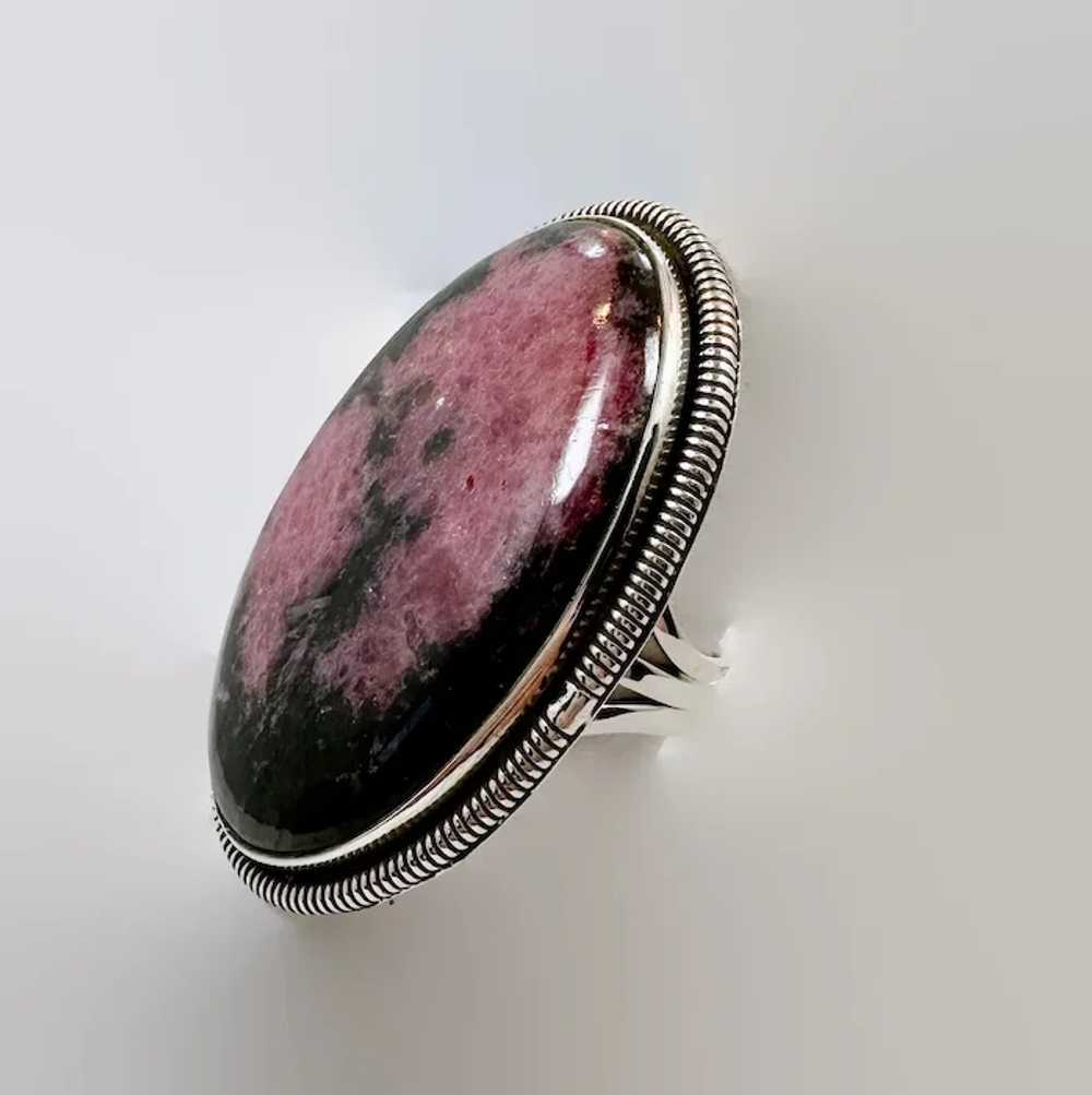 Rhodonite Ring, Sterling Silver, Pink Stone, Blac… - image 5