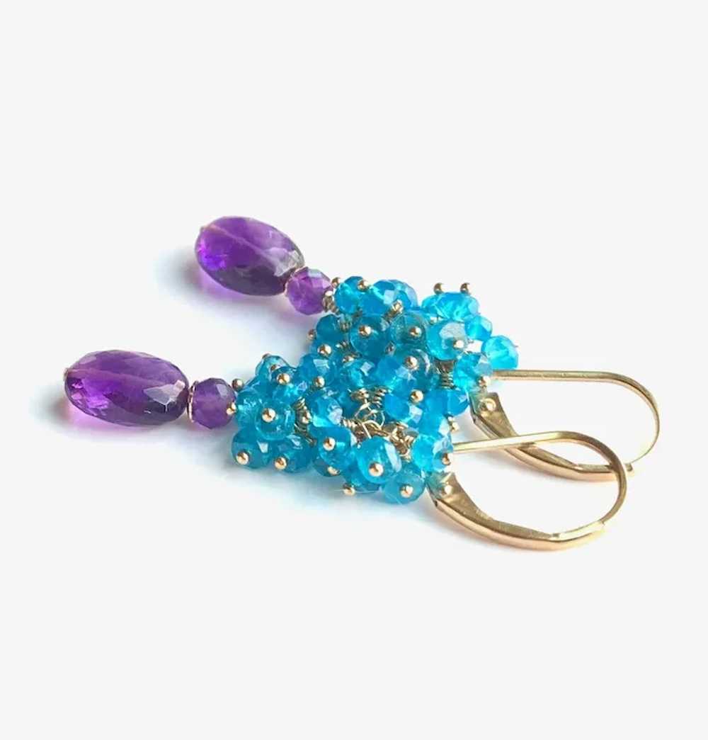 Neon Blue Apatite and Amethyst Gemstone Earrings … - image 6