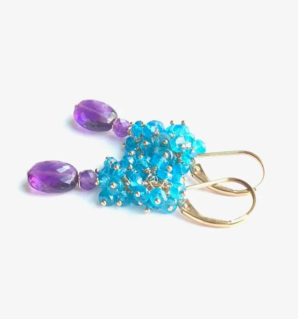 Neon Blue Apatite and Amethyst Gemstone Earrings … - image 7