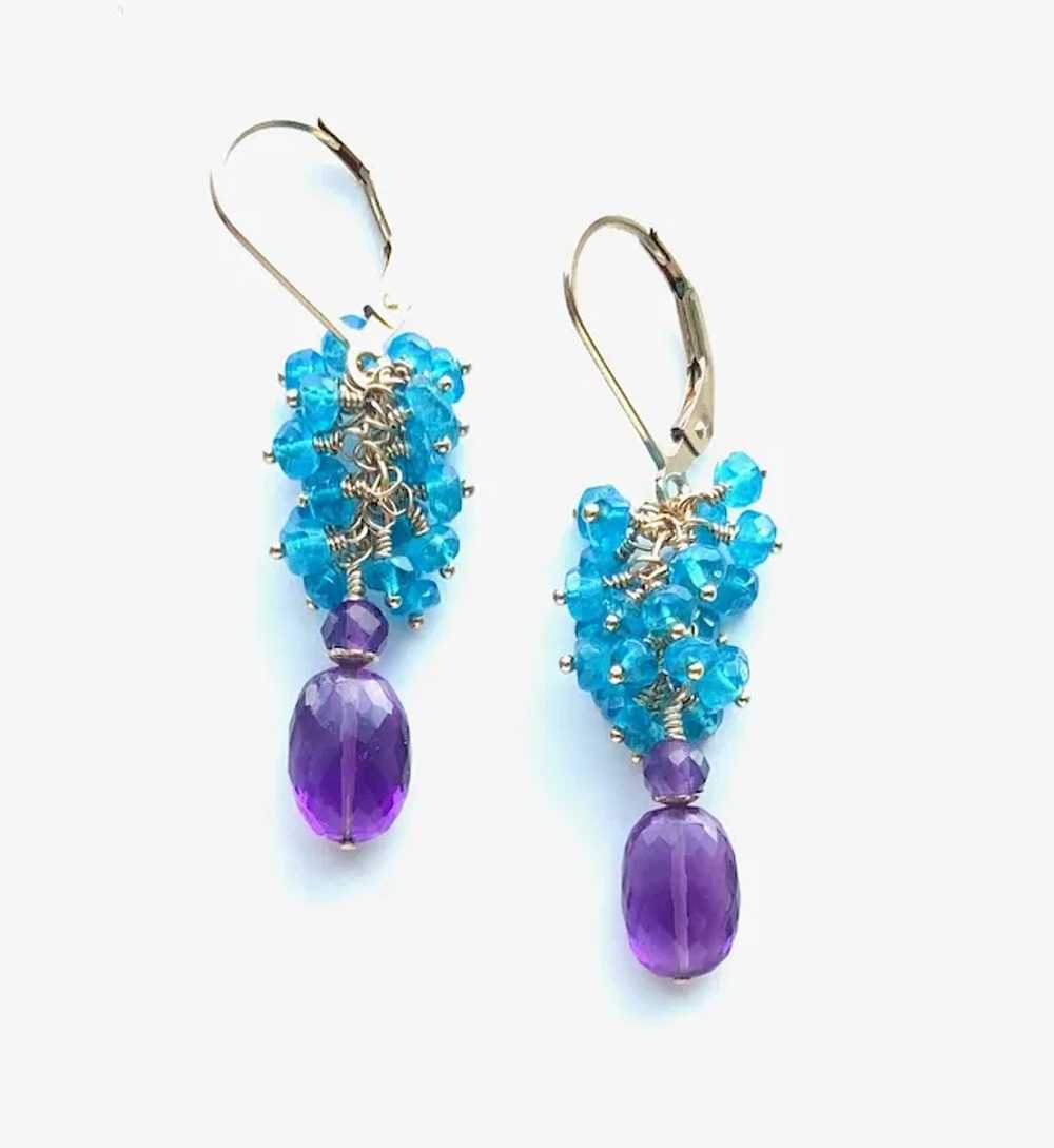 Neon Blue Apatite and Amethyst Gemstone Earrings … - image 8