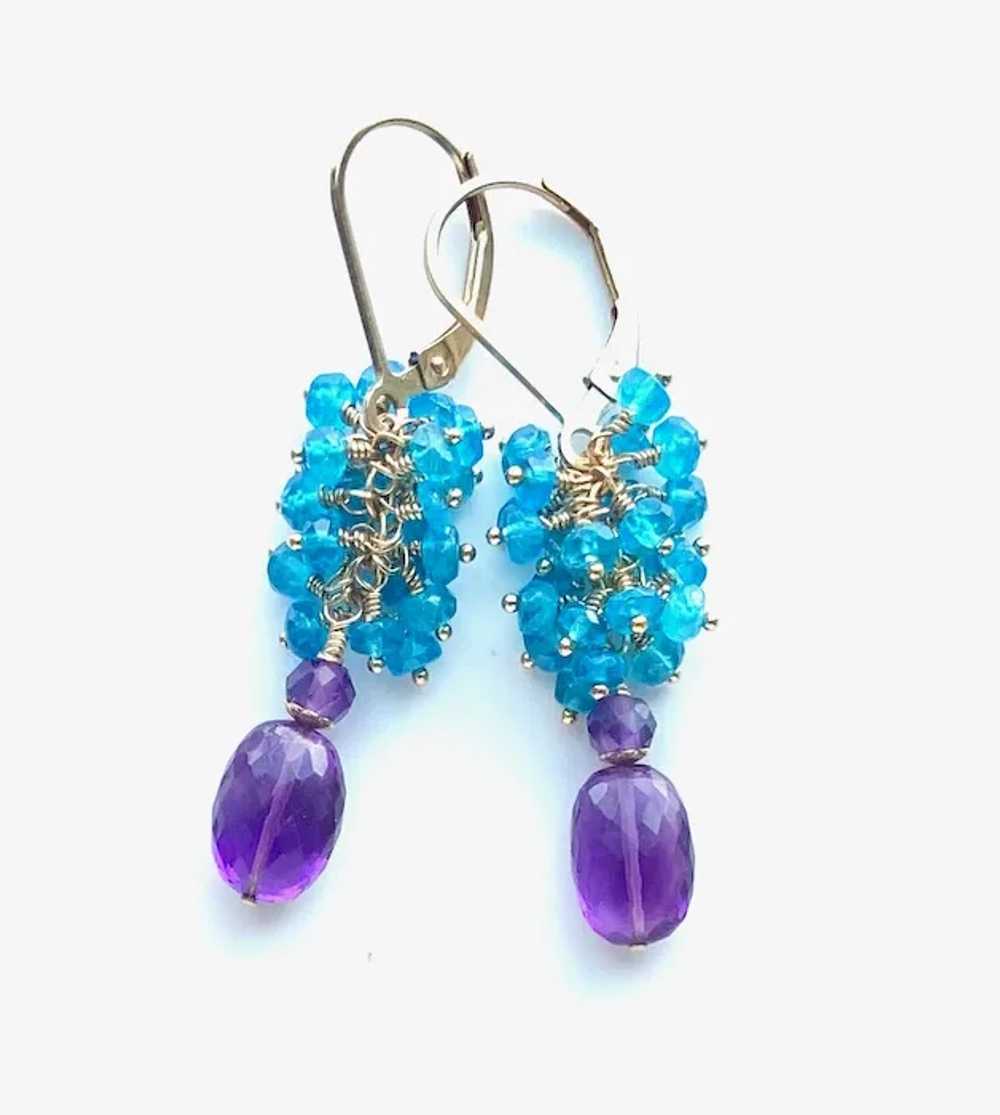 Neon Blue Apatite and Amethyst Gemstone Earrings … - image 9