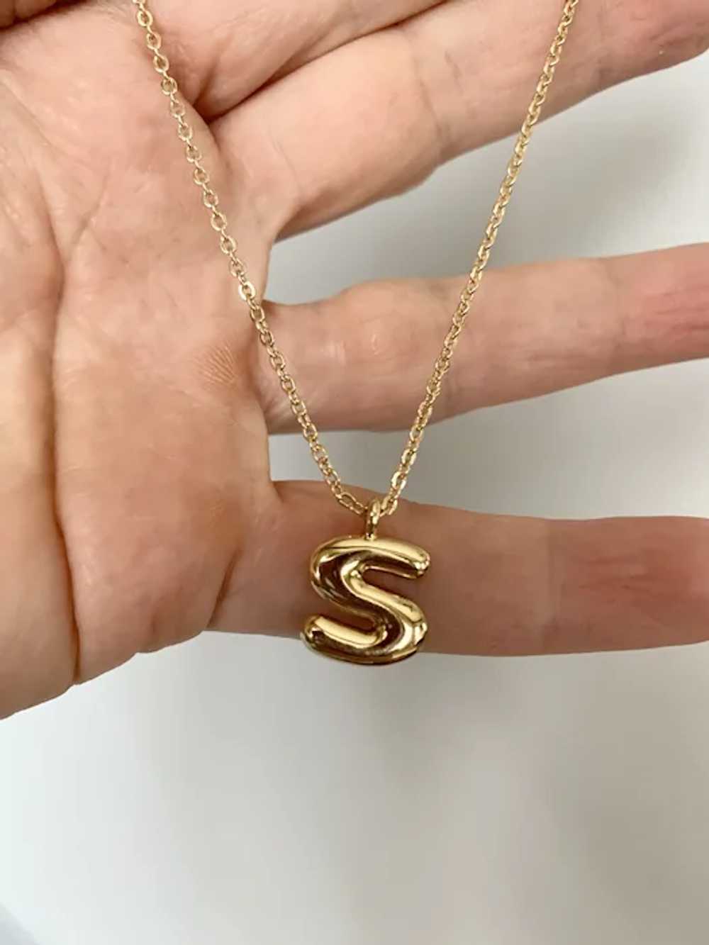 Gold Tone Initial S Necklace - image 2