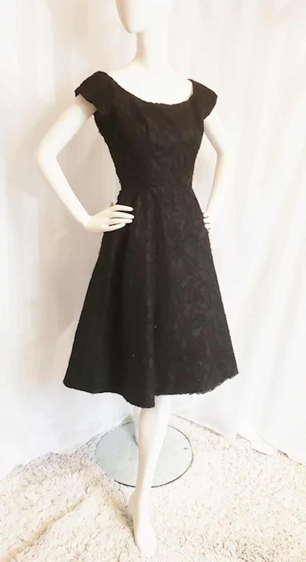 Hattie Carnegie 1950's Black Lace Cocktail Dress - image 2