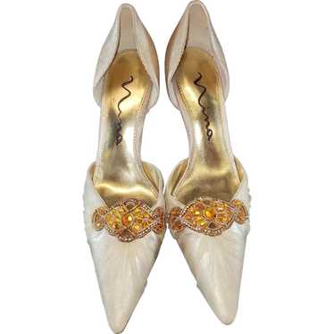 NINA Gold Jeweled Spike Heels