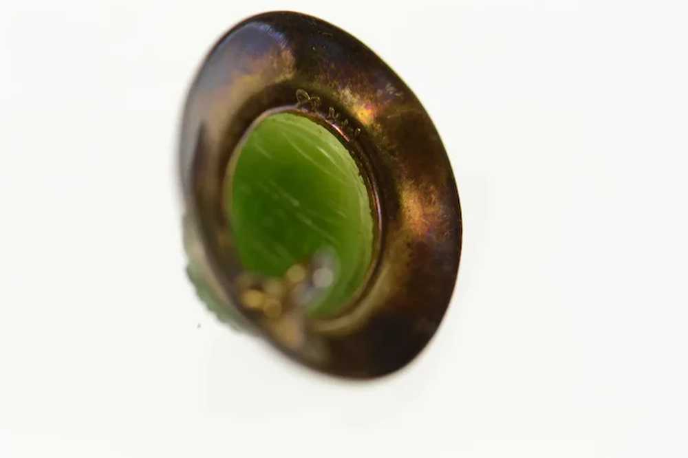 14K Ornate Green Agate Scarab Enamel Detail Charm… - image 3
