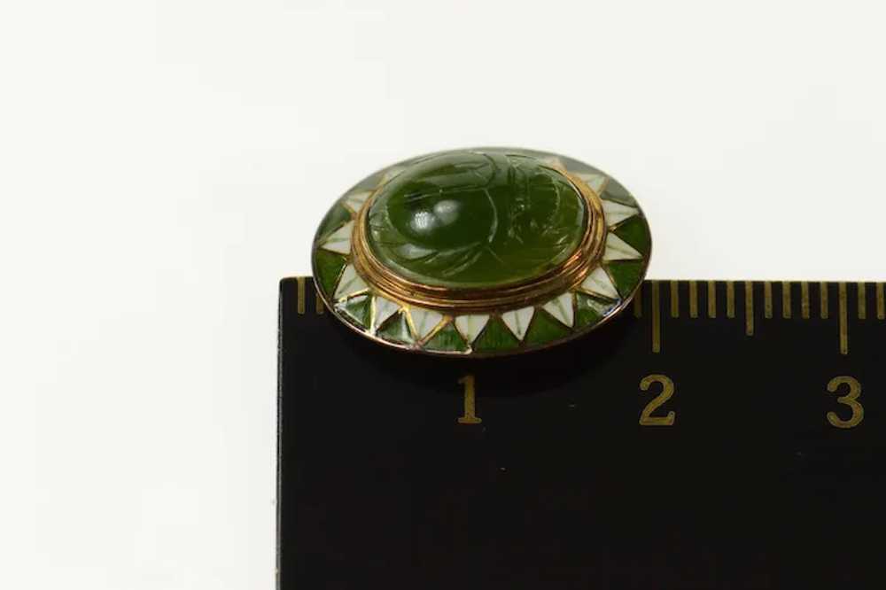 14K Ornate Green Agate Scarab Enamel Detail Charm… - image 4