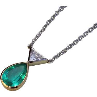 1.11 Ct Emerald Diamond Two Tone Gold Necklace