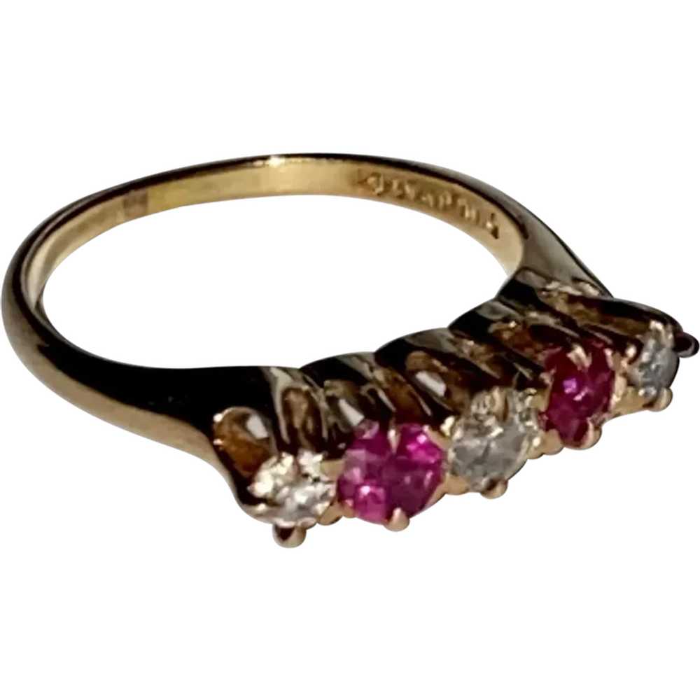Antique DIAMOND & RUBY RING – 14k Gold, Straight … - image 1