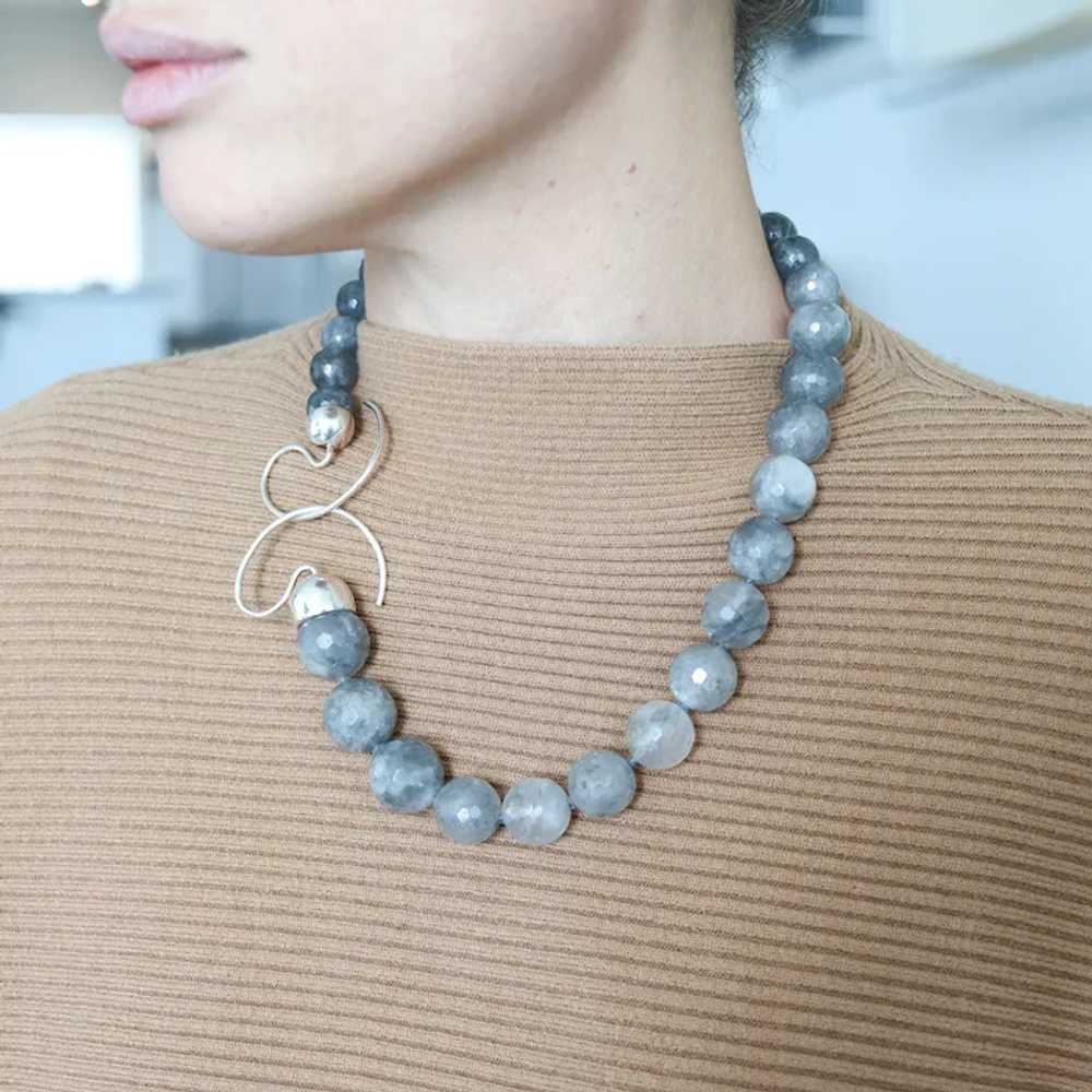 Monica Coscioni Roma Faceted Gray Agate Bead Neck… - image 2