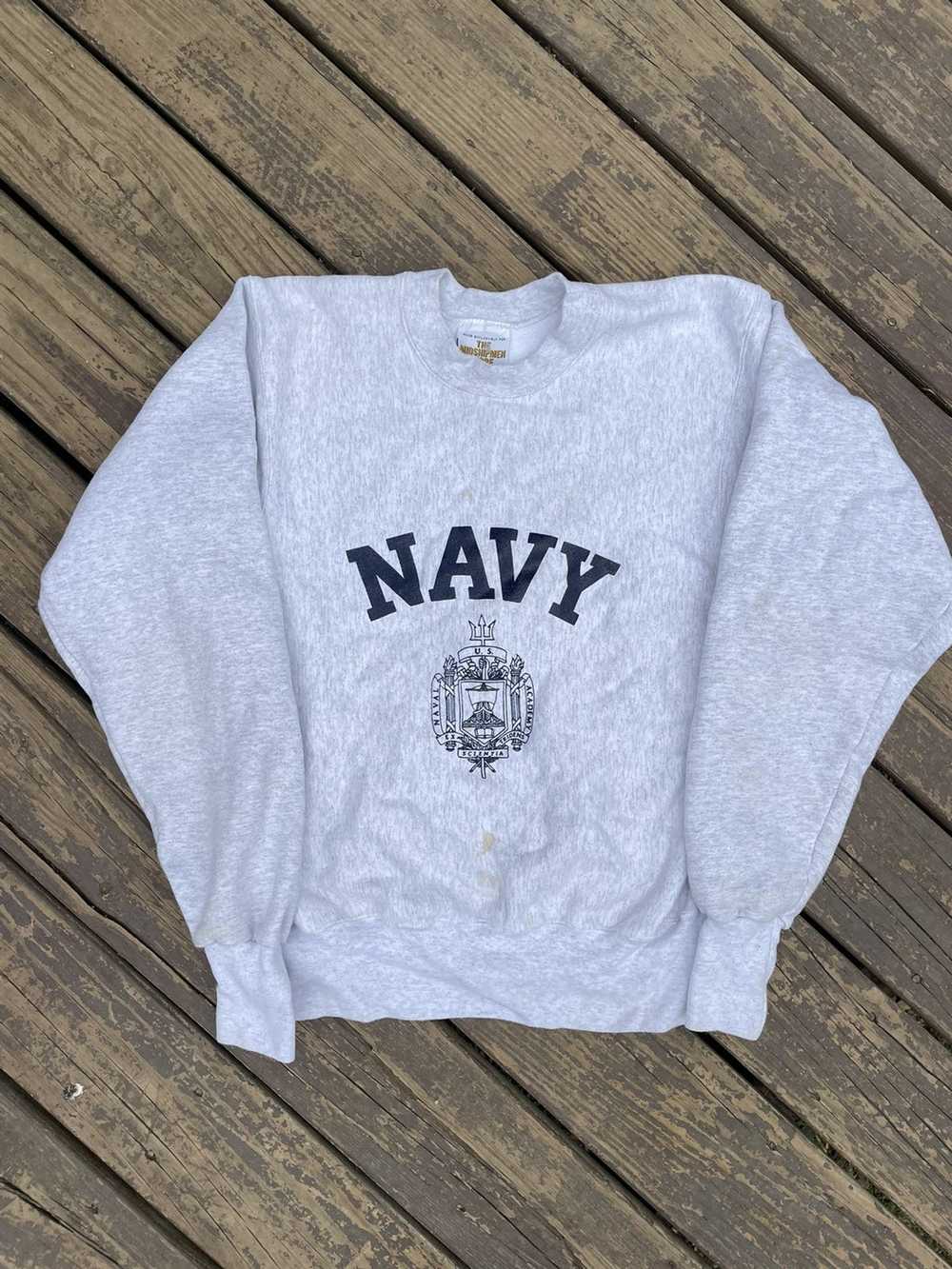 Military × Vintage Vintage Navy Reverse Weave 90s… - image 1