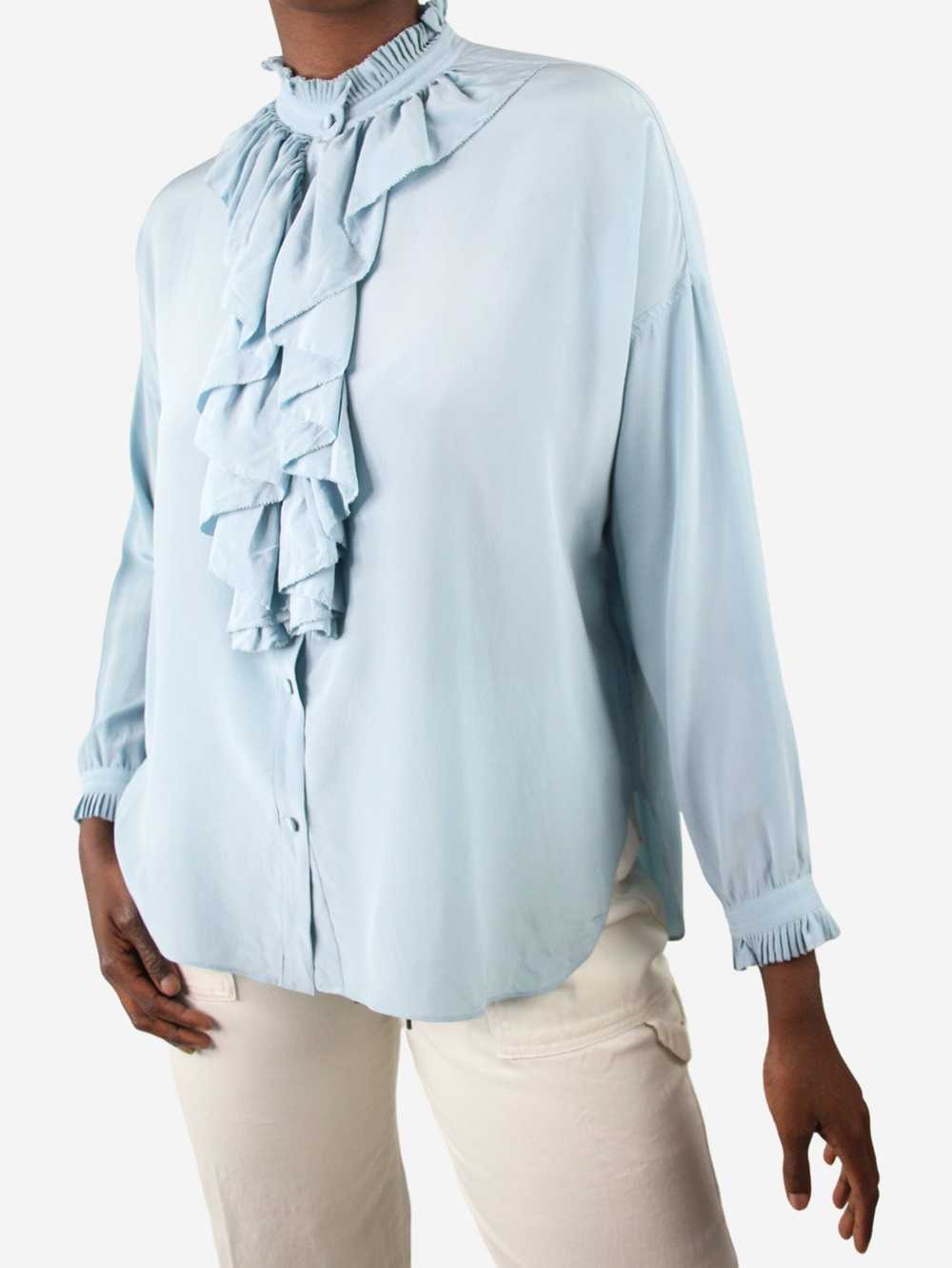 Zadig & Voltaire Blue long-sleeved shirt blouse with ruffle detail - size XS