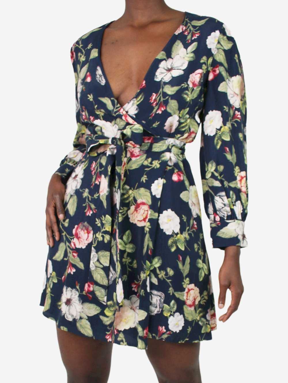 Alice + Olivia Blue floral printed wrap dress wit… - image 1