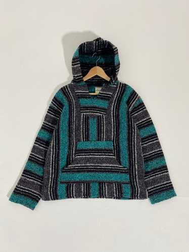 Vintage 1990's Teal Hooded Baja/Poncho Hooded Jack