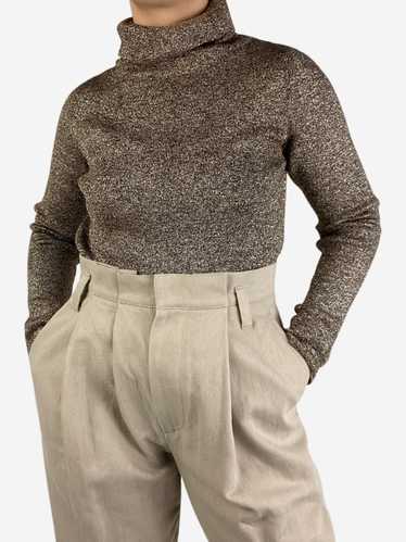 Vanessa Seward Brown Roll-neck long sleeved lurex… - image 1