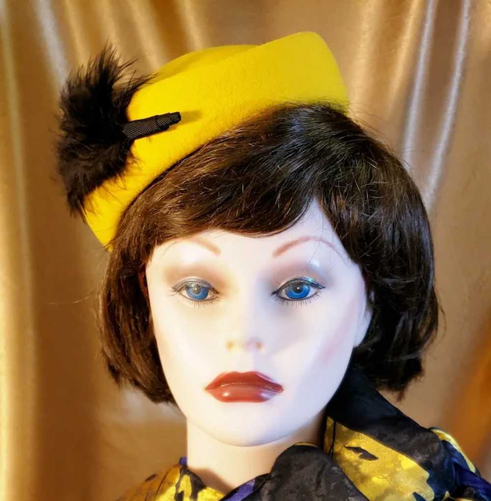 Vintage Feathered Yellow-Gold Gem of a Hat - image 3