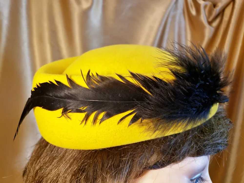 Vintage Feathered Yellow-Gold Gem of a Hat - image 4