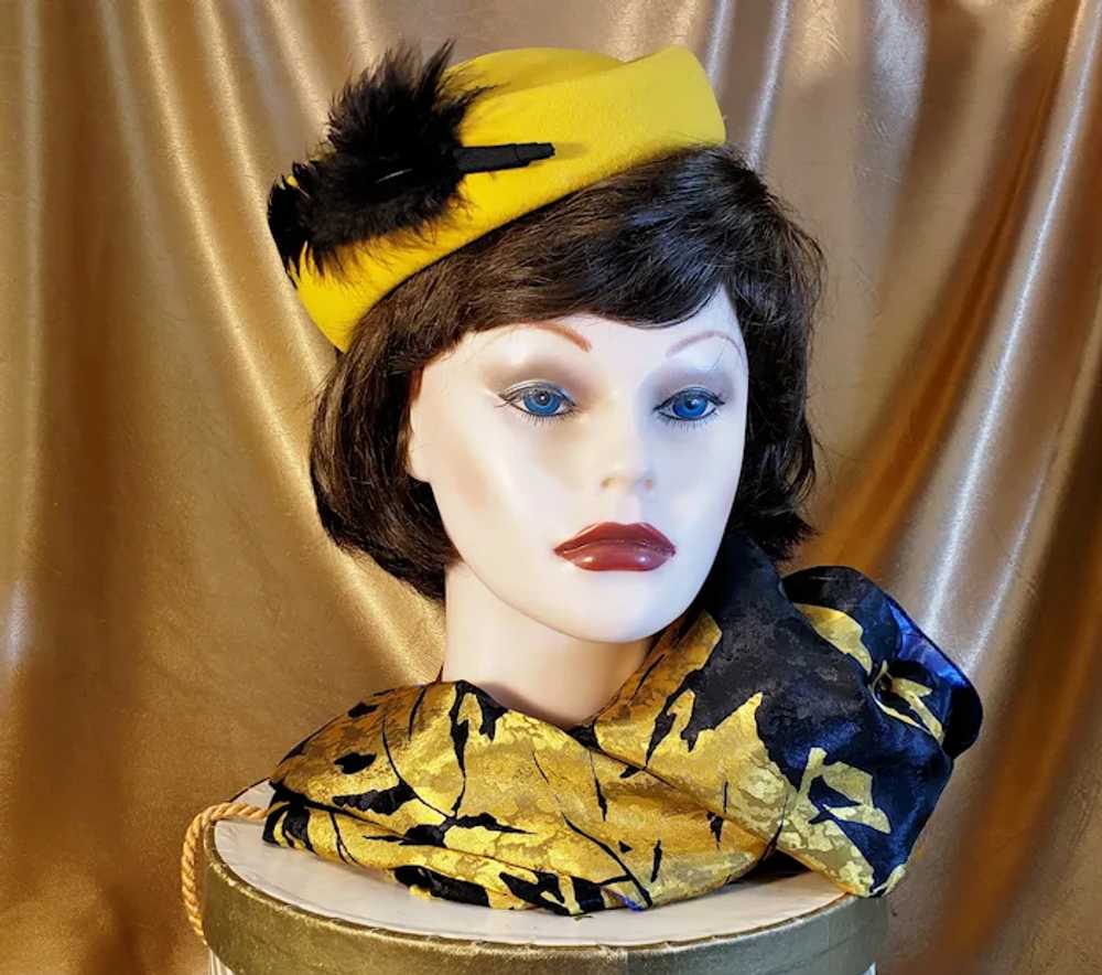 Vintage Feathered Yellow-Gold Gem of a Hat - image 8