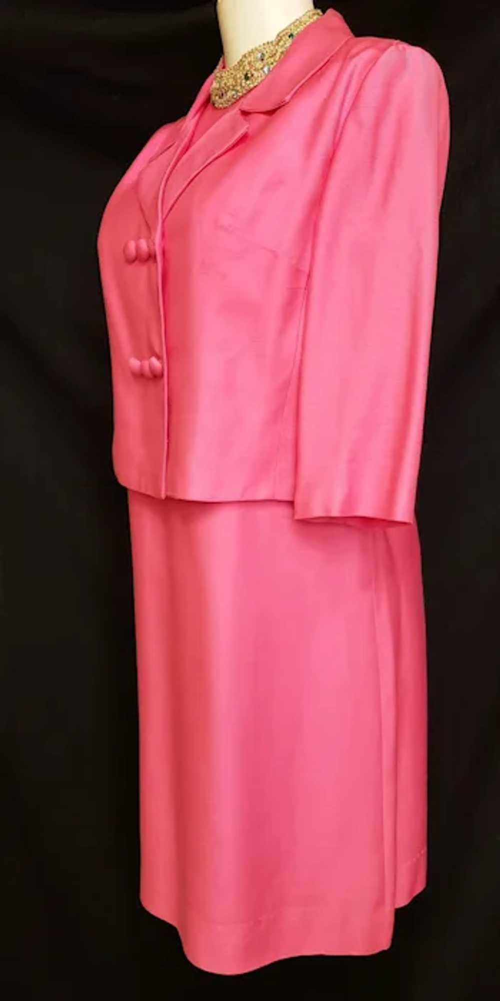 Pretty-in-Pink Bejeweled 1960's Dress & Jacket En… - image 10