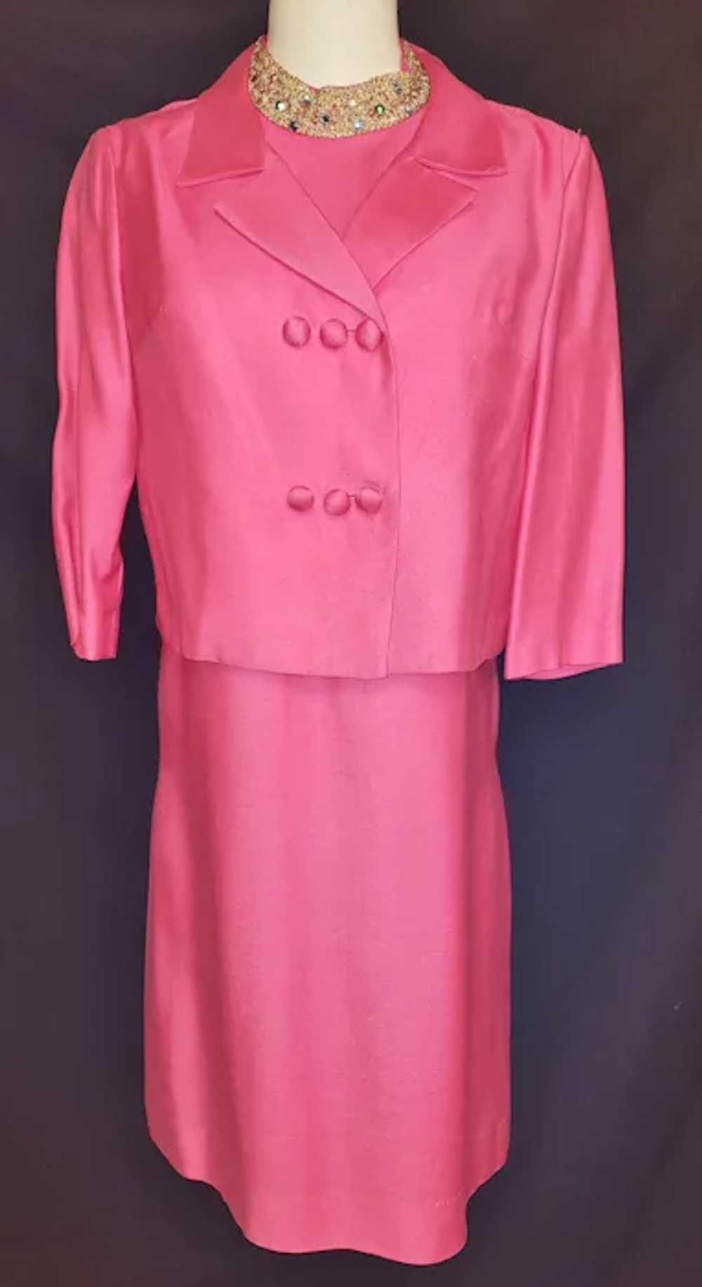 Pretty-in-Pink Bejeweled 1960's Dress & Jacket En… - image 2