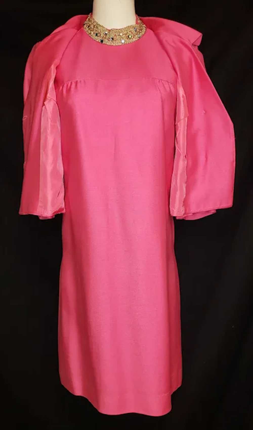 Pretty-in-Pink Bejeweled 1960's Dress & Jacket En… - image 4