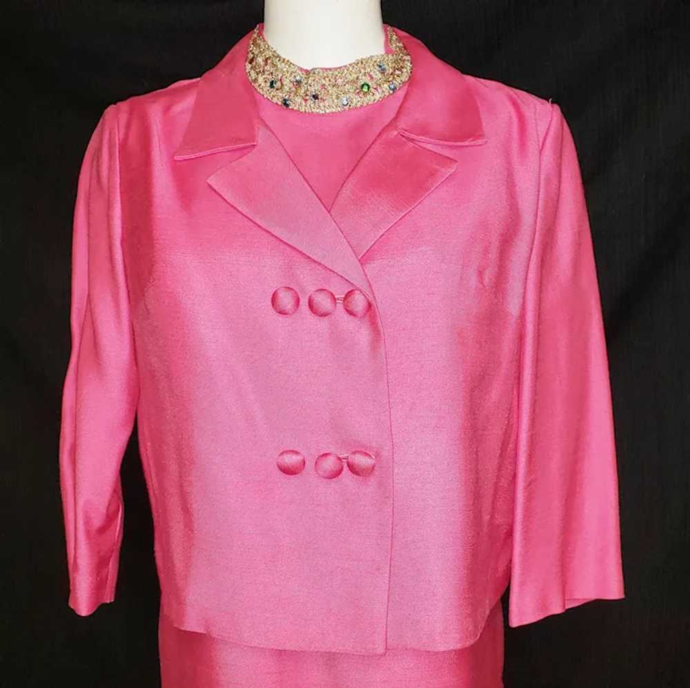 Pretty-in-Pink Bejeweled 1960's Dress & Jacket En… - image 6