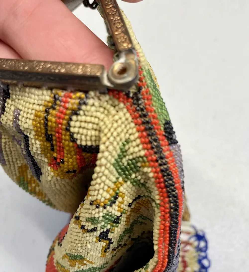 Lovely Antique Scenic Glass Beaded Purse Pagoda F… - image 8