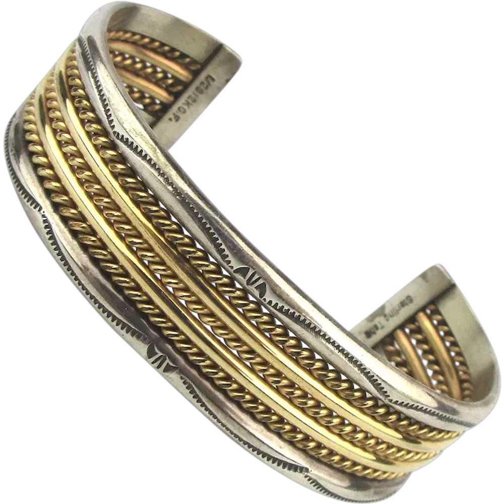 TAHE Navajo Sterling Silver Gold-Filled Cuff Brac… - image 1