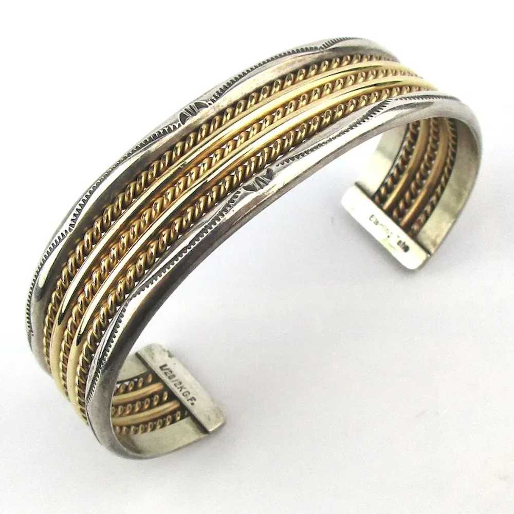 TAHE Navajo Sterling Silver Gold-Filled Cuff Brac… - image 2