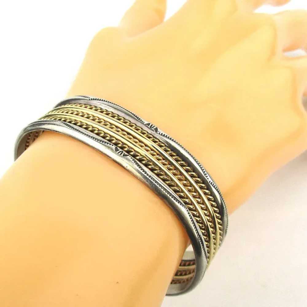 TAHE Navajo Sterling Silver Gold-Filled Cuff Brac… - image 3