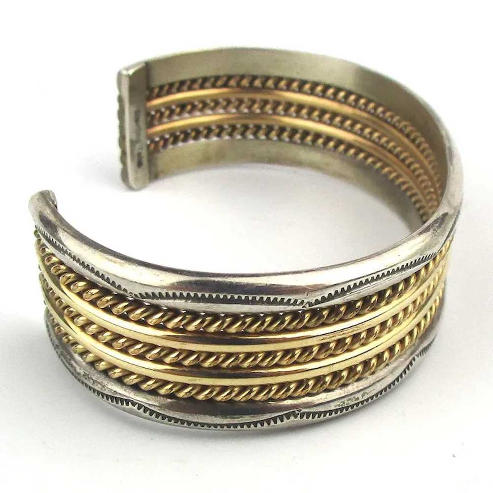 TAHE Navajo Sterling Silver Gold-Filled Cuff Brac… - image 4