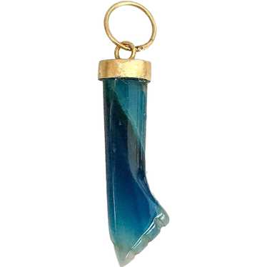 Vintage Mano Figa Blue Agate Good Luck Charm Pend… - image 1