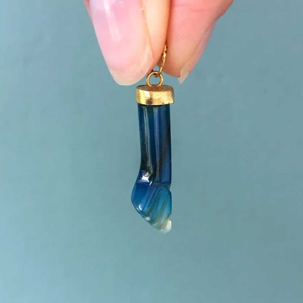 Vintage Mano Figa Blue Agate Good Luck Charm Pend… - image 5