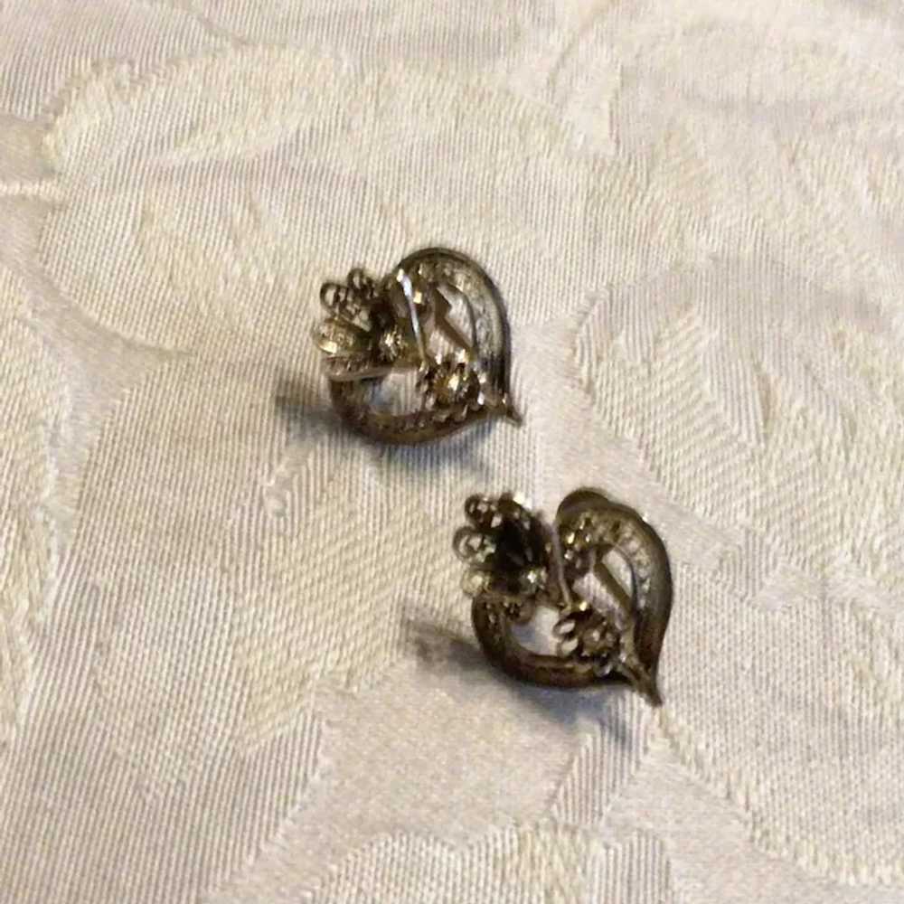 Gold Tone Floral Heart Shaped Screw Back Earrings - image 3