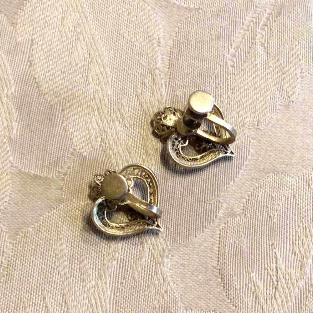 Gold Tone Floral Heart Shaped Screw Back Earrings - image 4