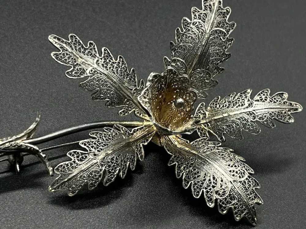 Vintage Large Sterling Silver Filigree Flower 3-D… - image 4