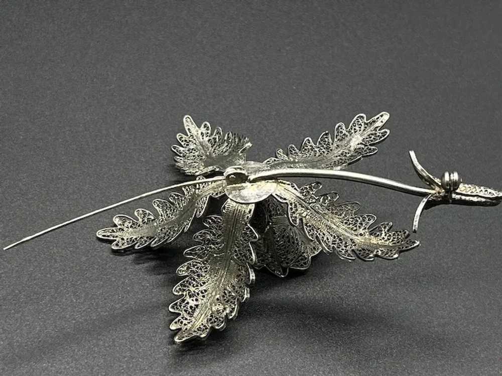 Vintage Large Sterling Silver Filigree Flower 3-D… - image 7