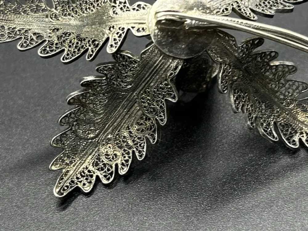 Vintage Large Sterling Silver Filigree Flower 3-D… - image 9