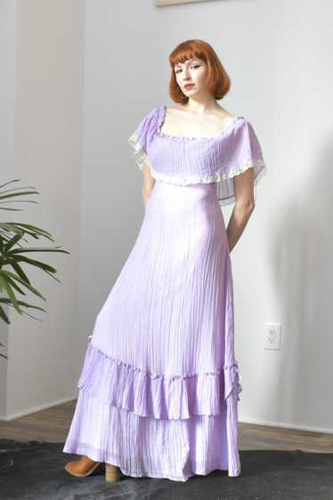 1970s Lavender Lace Maxi Dress-small