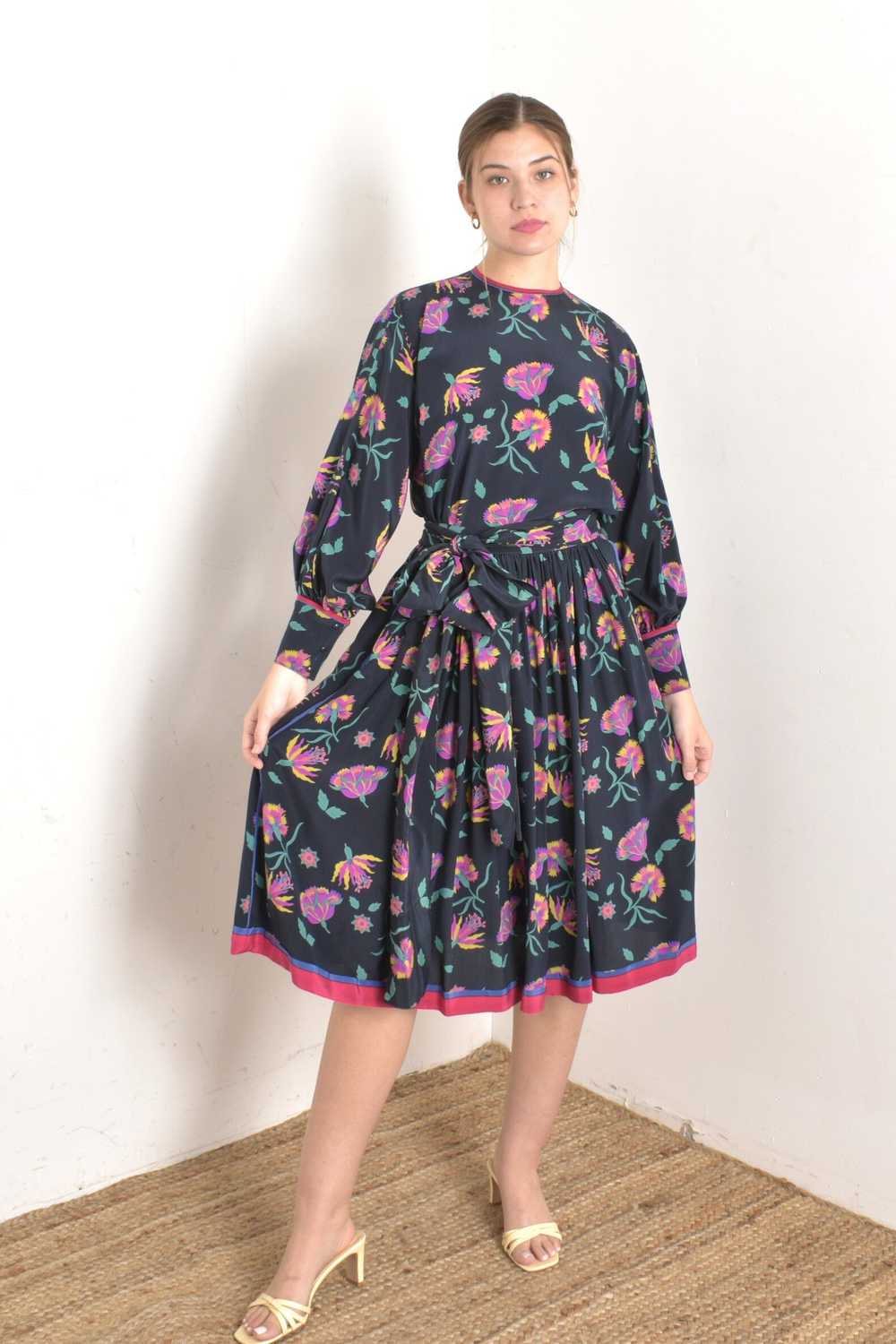 1970s Pink Cherry Blossom Silk Dress-M/L - image 11