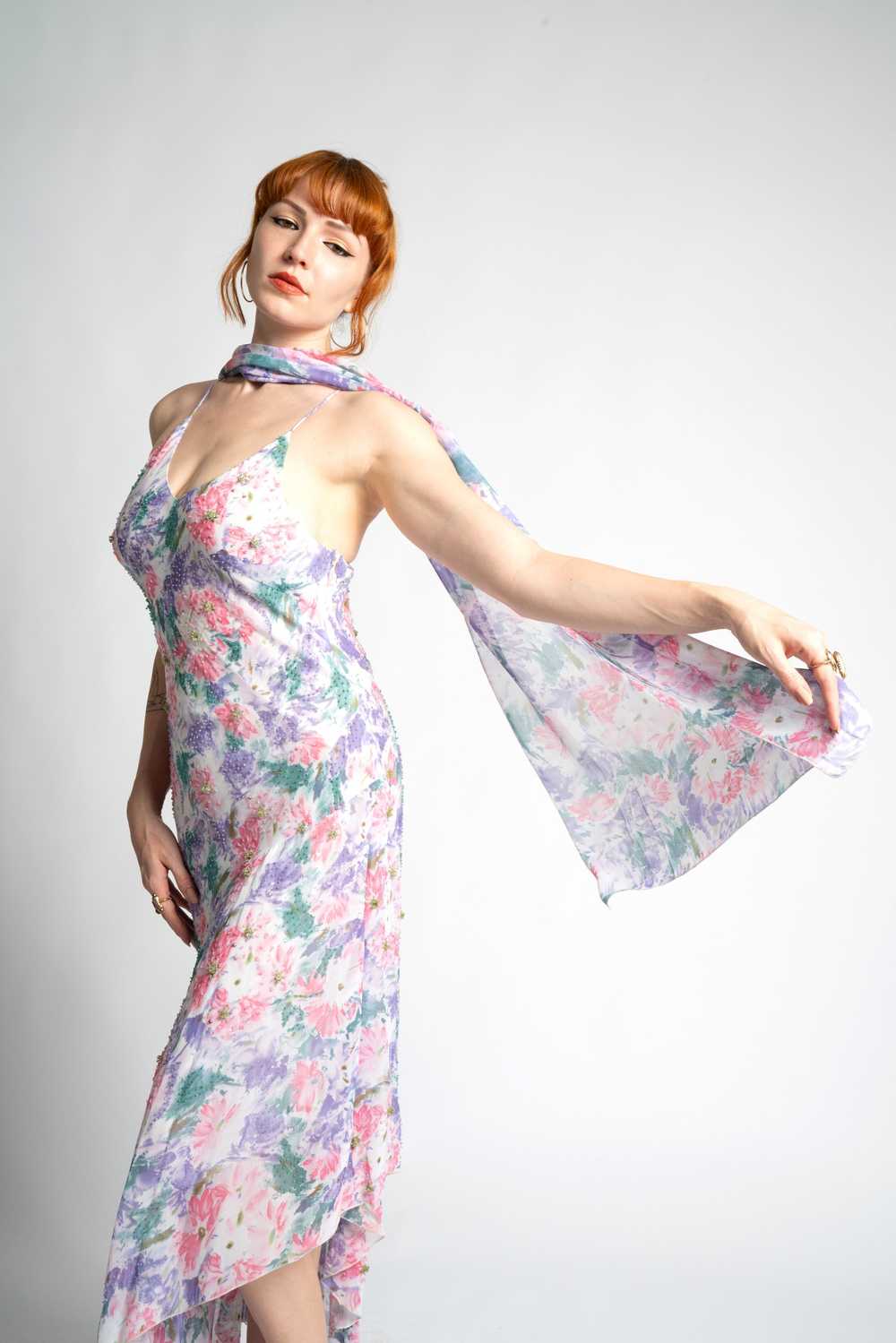 1970s Pink Cherry Blossom Silk Dress-M/L - image 12