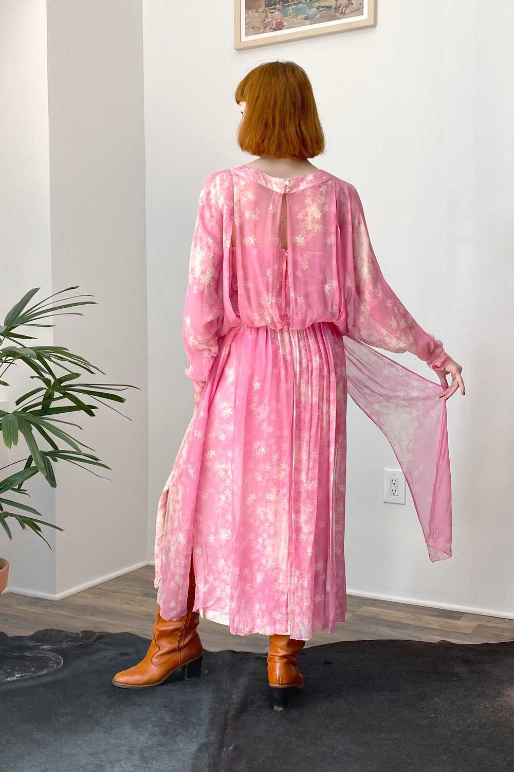 1970s Pink Cherry Blossom Silk Dress-M/L - image 5