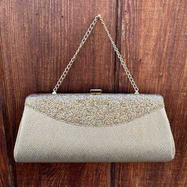 Nude Top Handle Handbag Bling Rhinestone Purse Retro Gold sold Tone Kisslock Glam