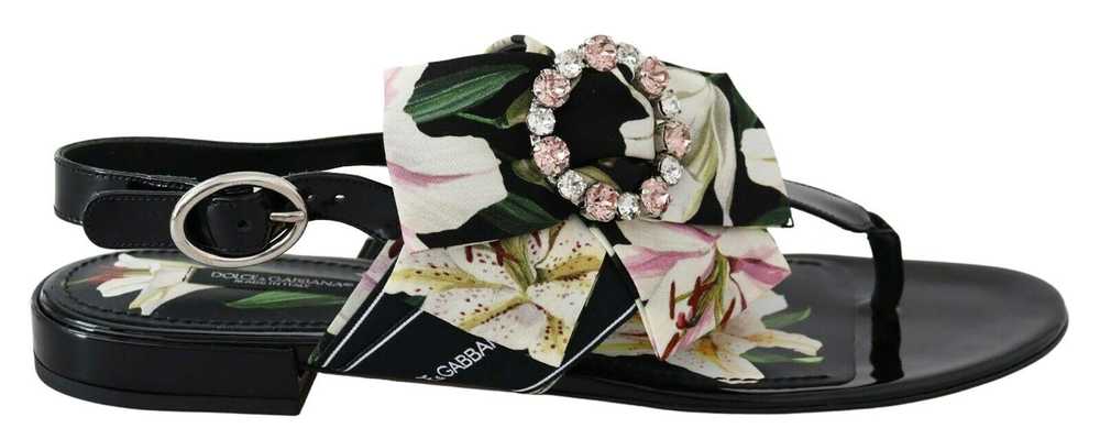 Dolce & Gabbana Floral Printed Cady Thong Sandals - image 1